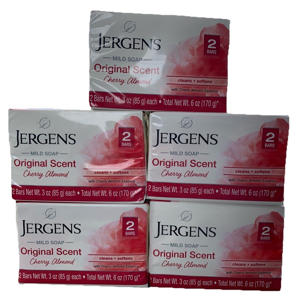 Jergens Mild Bar Soap Cherry Almond Original Scent, 5 Pack 10 Bars 3 Oz Each Bar